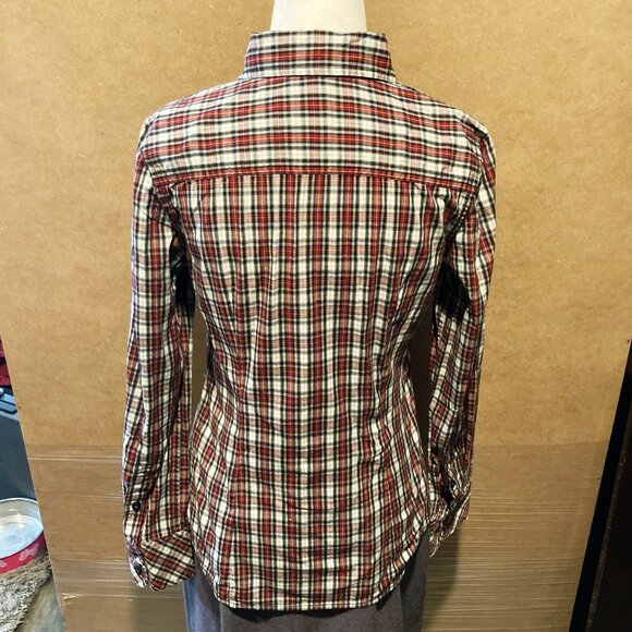 JACOB Black red white plaid button-down shirt ~ Vintage Y2K SMALL MEDIUM blouse - Picture 16 of 16